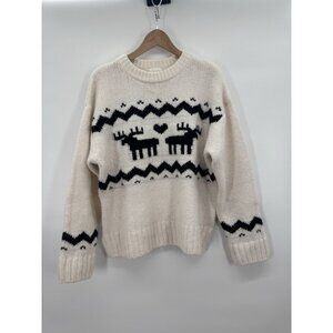 H&M Womens Medium Reindeer Heart Love Sweater Cottage Grannycore Grandpa Holiday